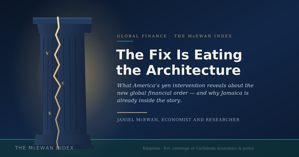 The Fix Is Eating the Architecture," a McEwan Index feature on the US-Japan yen intervention and Jamaica's exposure to global financial conditions.