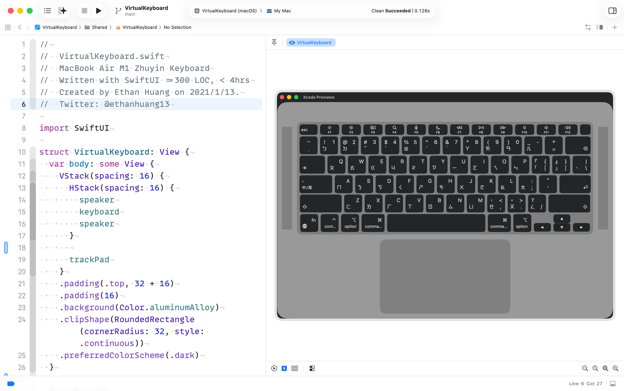用 SwiftUI 畫的 MacBook Air M1 注音鍵盤