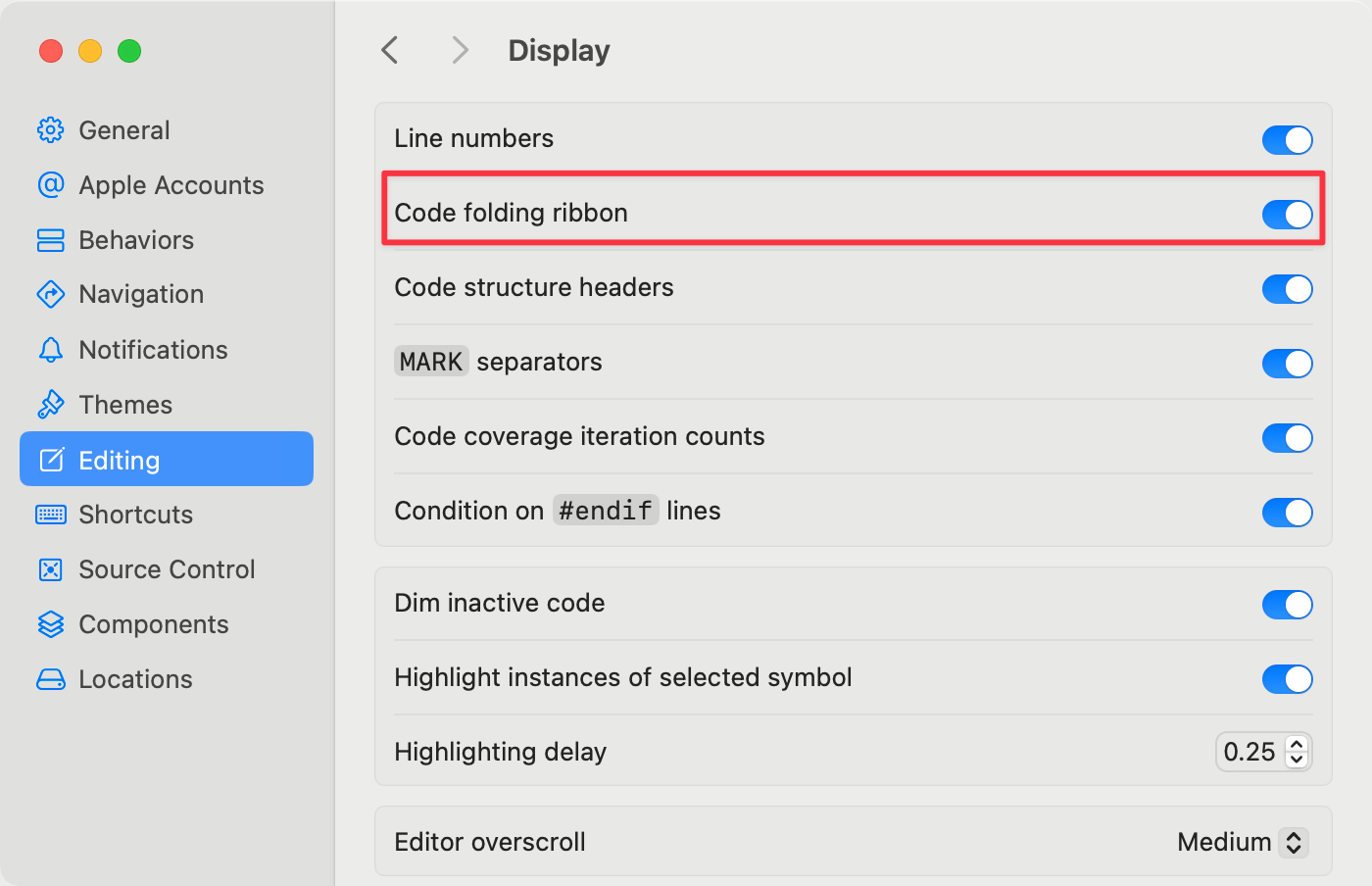 Code folding ribbon 設定