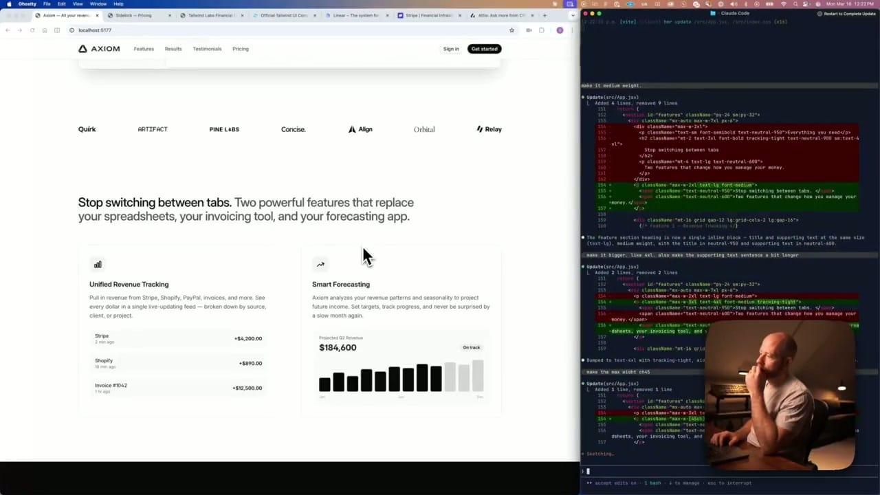 版面佈局：inline heading + feature section + logo cloud