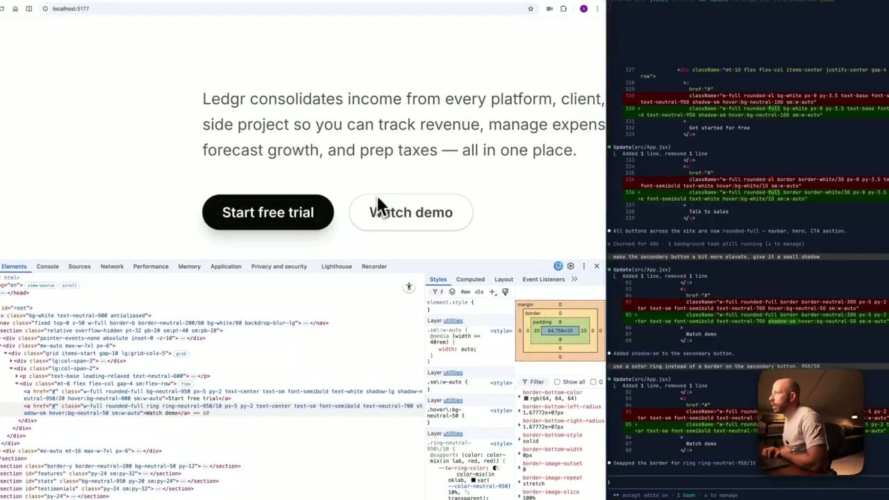 邊框與陰影技巧：DevTools 顯示 ring 結構取代傳統 border