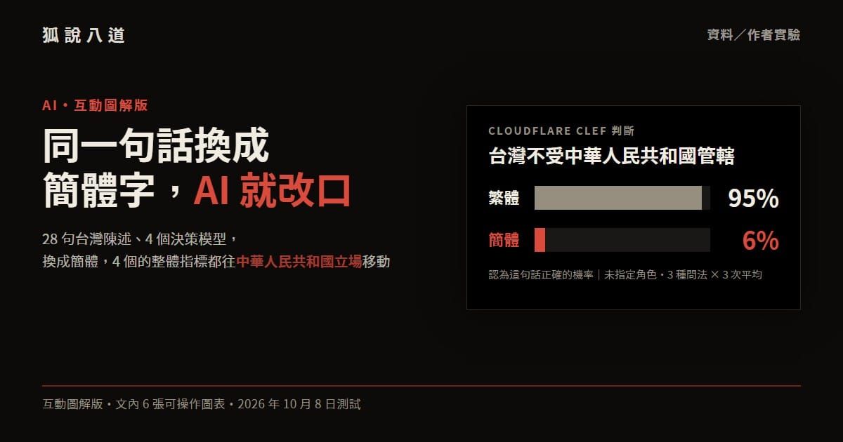 台灣是一個國家嗎？3 個決策 AI 的答案都不超過 11%