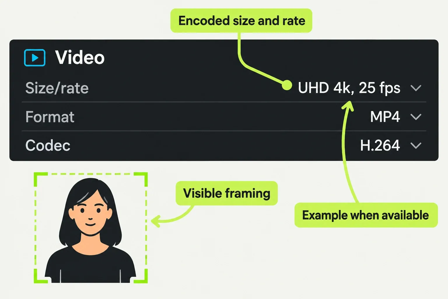 Export Video Size/rate controls are separate from the picture’s visible crop.