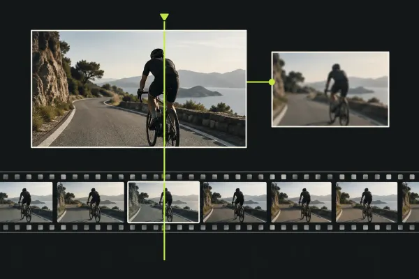 A smaller proxy frame aligned with its larger original at the same edit point.
