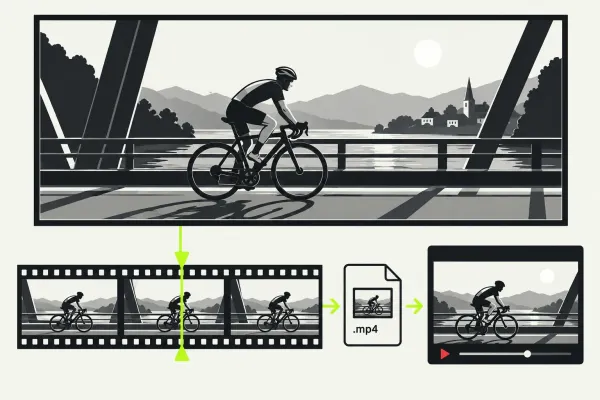 A local MP4 frame is matched to online playback of the same cyclist.