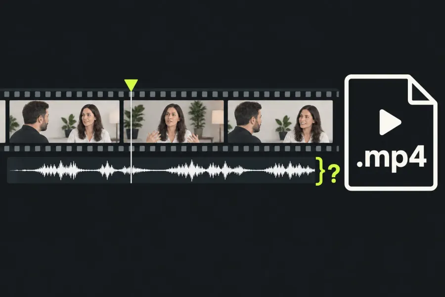 The audio ribbon of an interview edit is inspected separately at the MP4 export boundary.