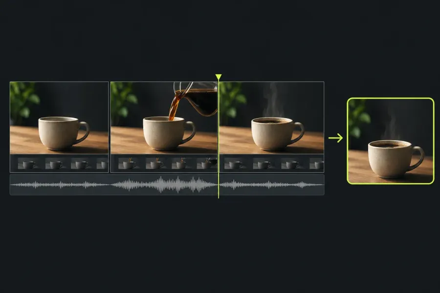 Three coffee-making shots assembled into a first video edit
