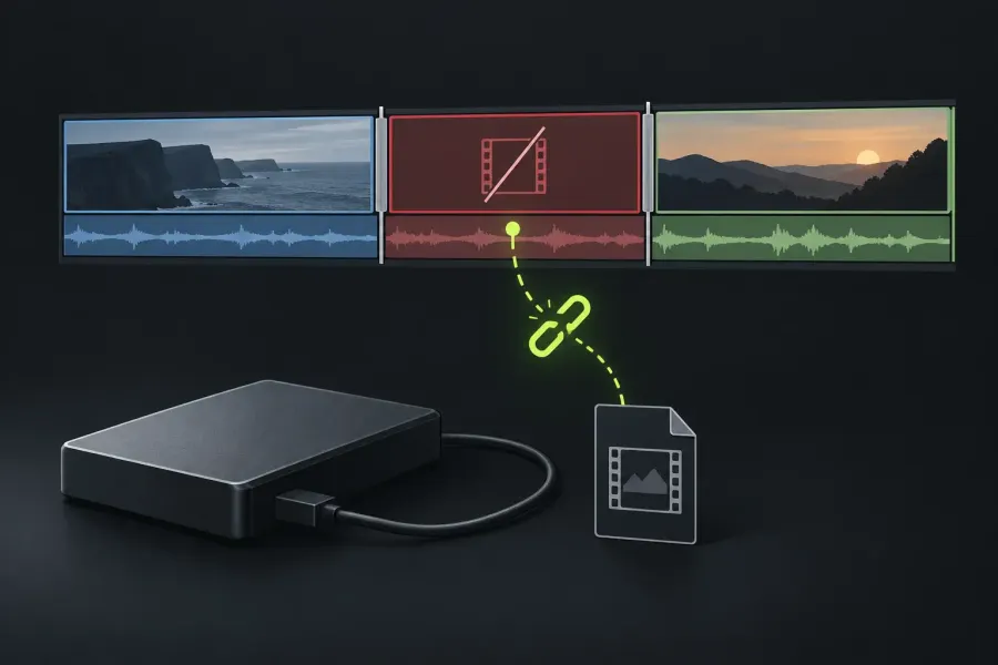 An intact edit with a disconnected link to its source media
