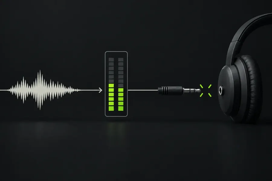A break between an audio mix and its listening output