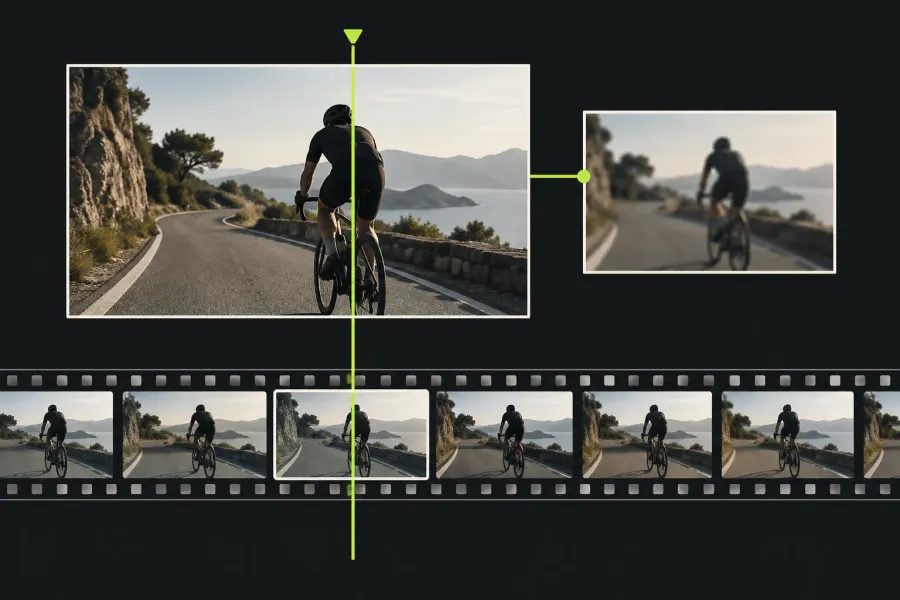 A smaller proxy frame aligned with its larger original at the same edit point.