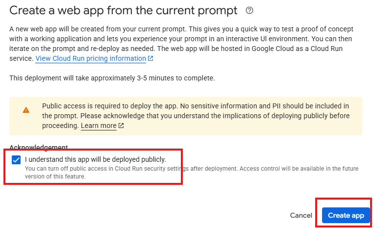 CREATE APP VERTEX AI
