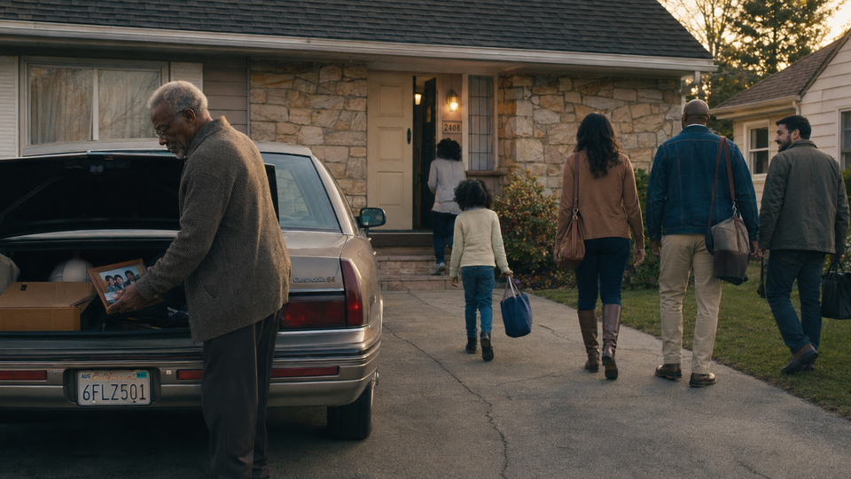 Family arriving to new home.
