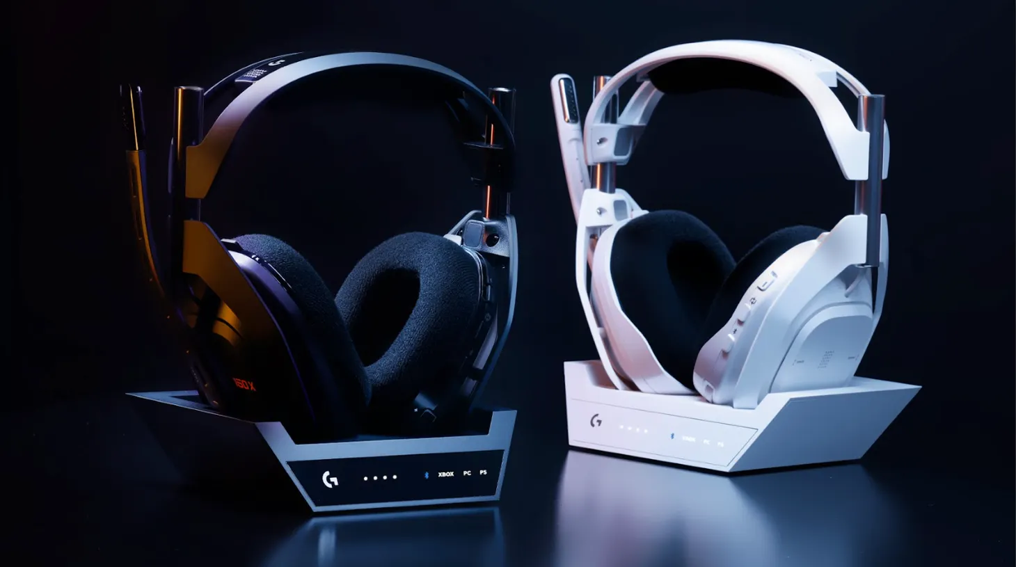 One black and one white version of the Logitech G Astro A50X headset