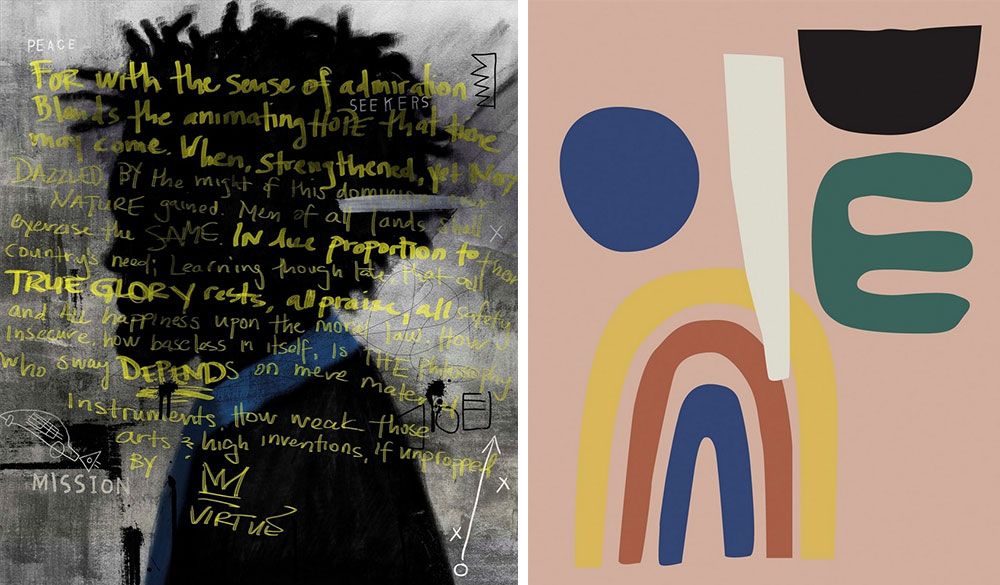 Two side by side modern abstract artworks by artist, Nikki Chu