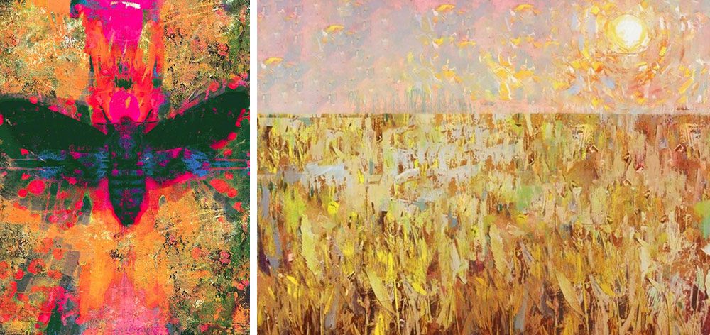 Painting and digital mixed media abstract artwork in bright warm tones