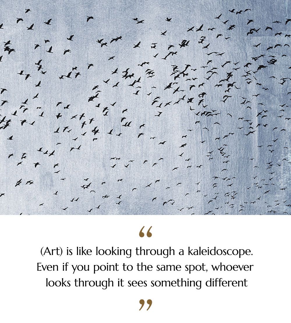 Detail of Artwork "Moving on Blue" with quote from Artist Kubistika