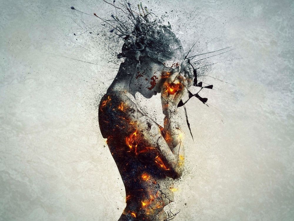 Surrealist art of a woman made of stone by Mario Nevado