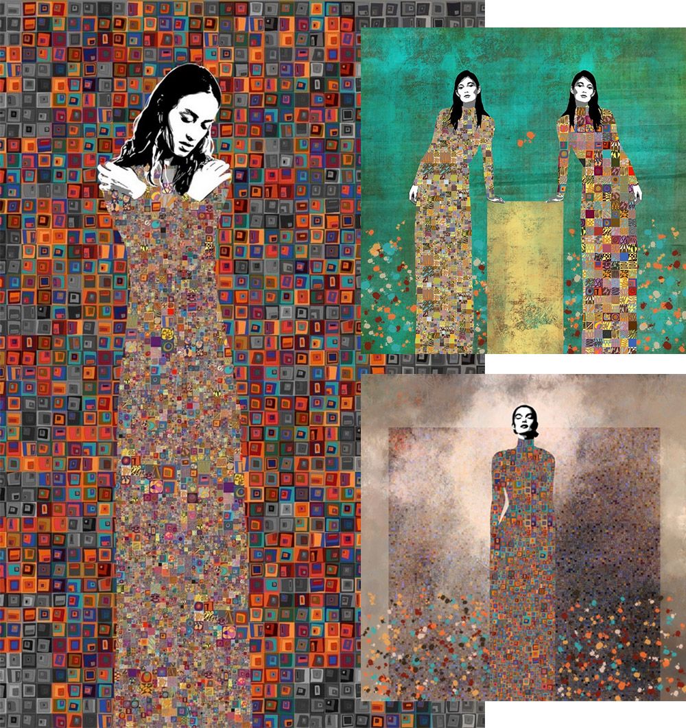 Collage of Three Klimt-inspired portraits of women by artist Jose Cacho