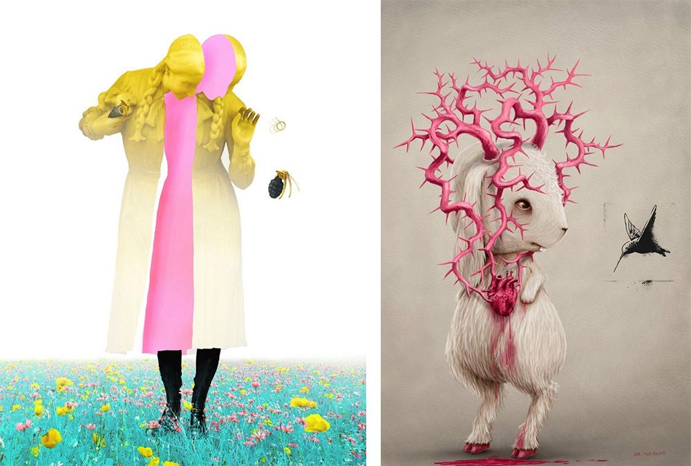 Two pieces of surrealist art by artist Ruben Carrasco