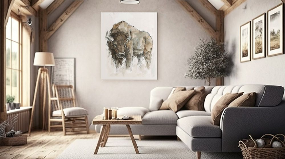 American Buffalo II Wall Art by Ethan Harper Canvas Art pictured in a Livingroom