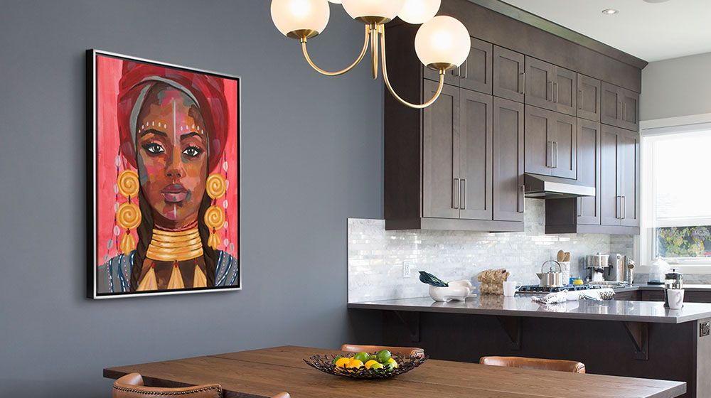 Ornament Empress I Wall Art by Annie Warren pictured in a eat-in kitchen