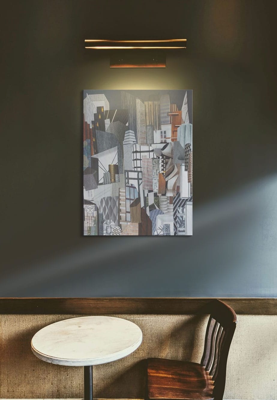 canvas wall art of a futuristic metropolitan city done in the style of cubism
