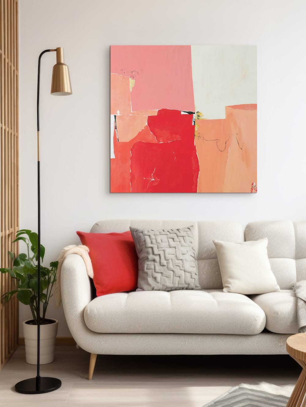 Minimalistic living room featuring an abstract painting.