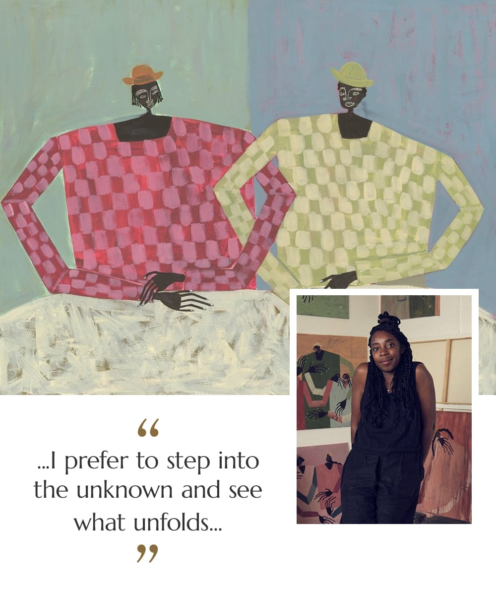 Studio IMO artwork featured alongside a portrait of Ibi Meier-Oruitemeka and a pull quote about embracing the unknown in the creative process.