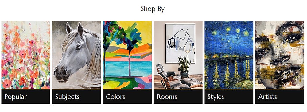 Great Big Canvas browsing categories help shoppers discover wall art by popular collections, subjects, colors, rooms, styles and artists.