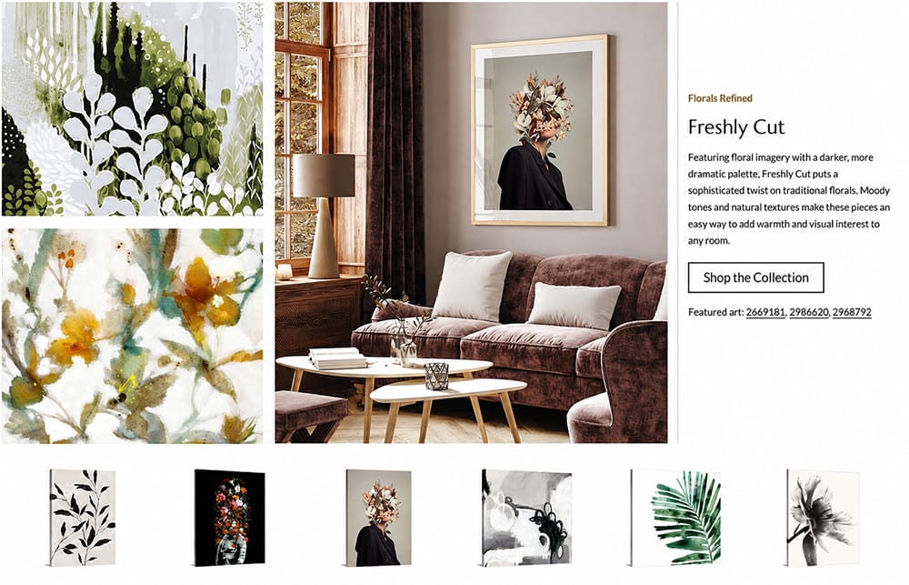 Featured curated collection page showcasing artwork organized around a specific decorating theme and color palette.