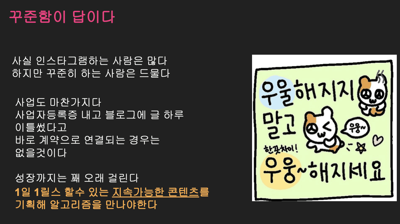 담백씨님의 콘텐츠 마케팅 성공 사례 발표 중