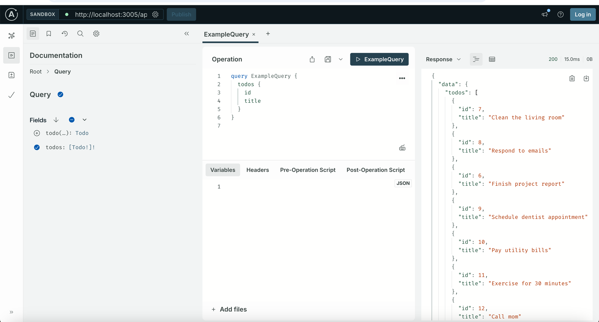 GraphQL playground with todos