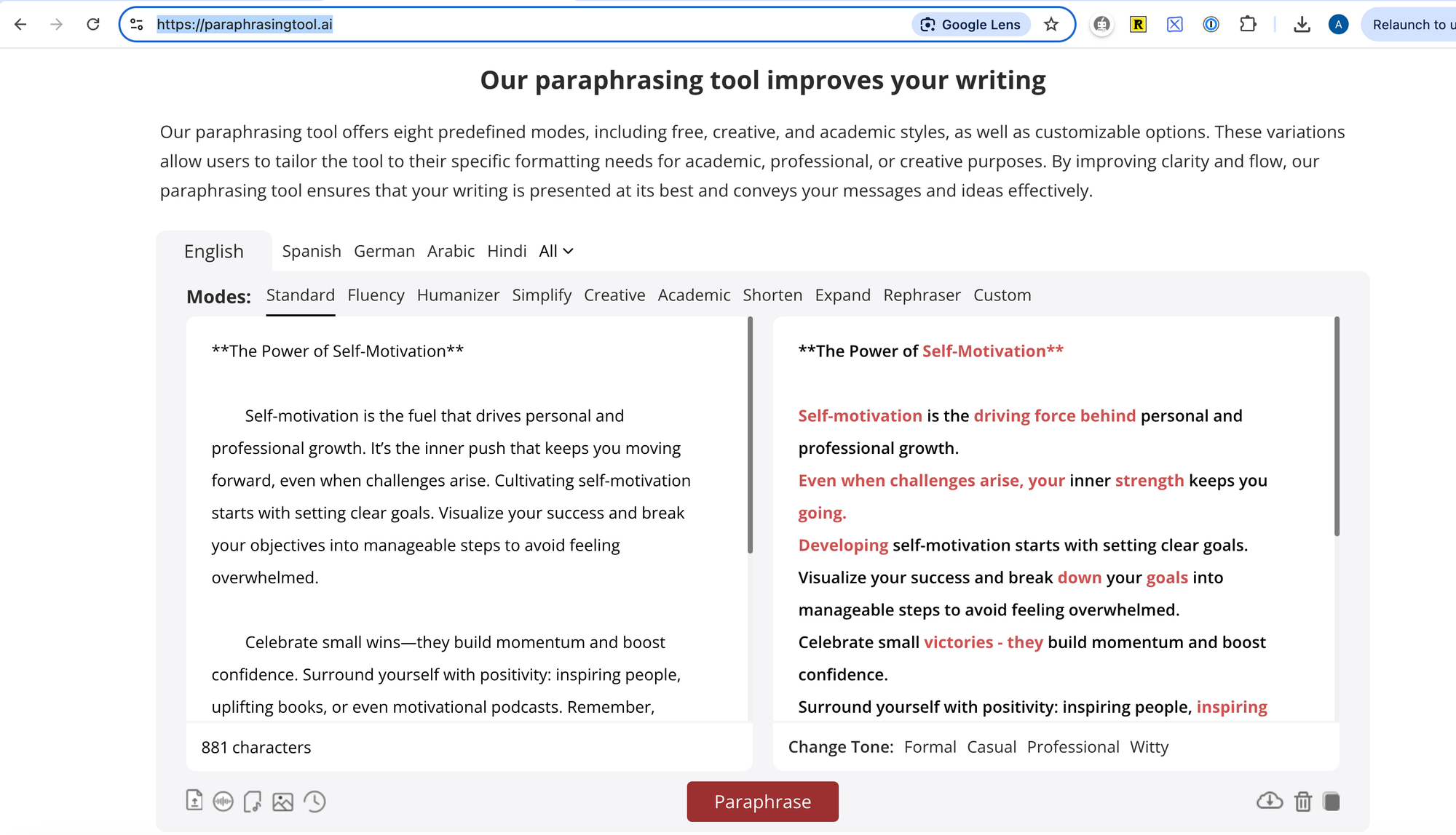 Paraphrasing Tool Output