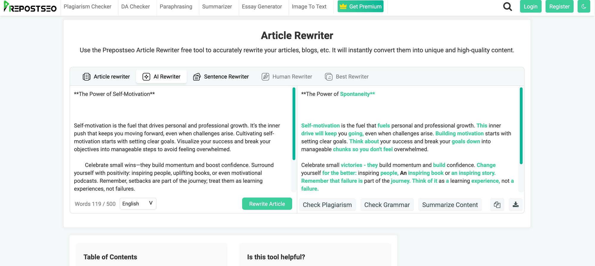 PrePostSEO Rewriter Output