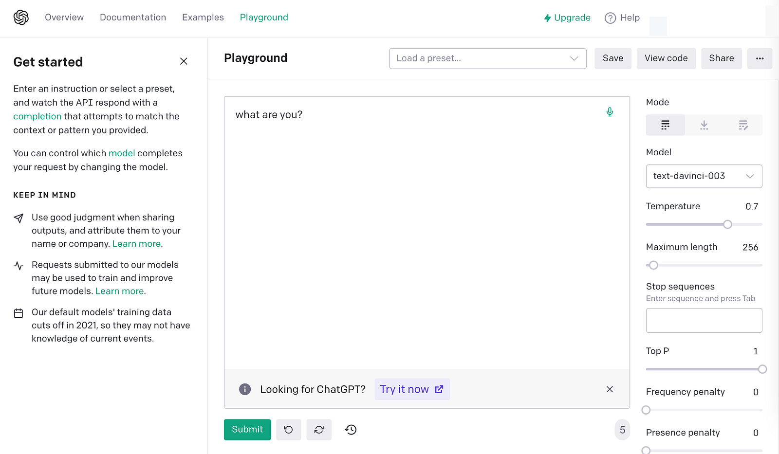 OpenAI Playground Interface