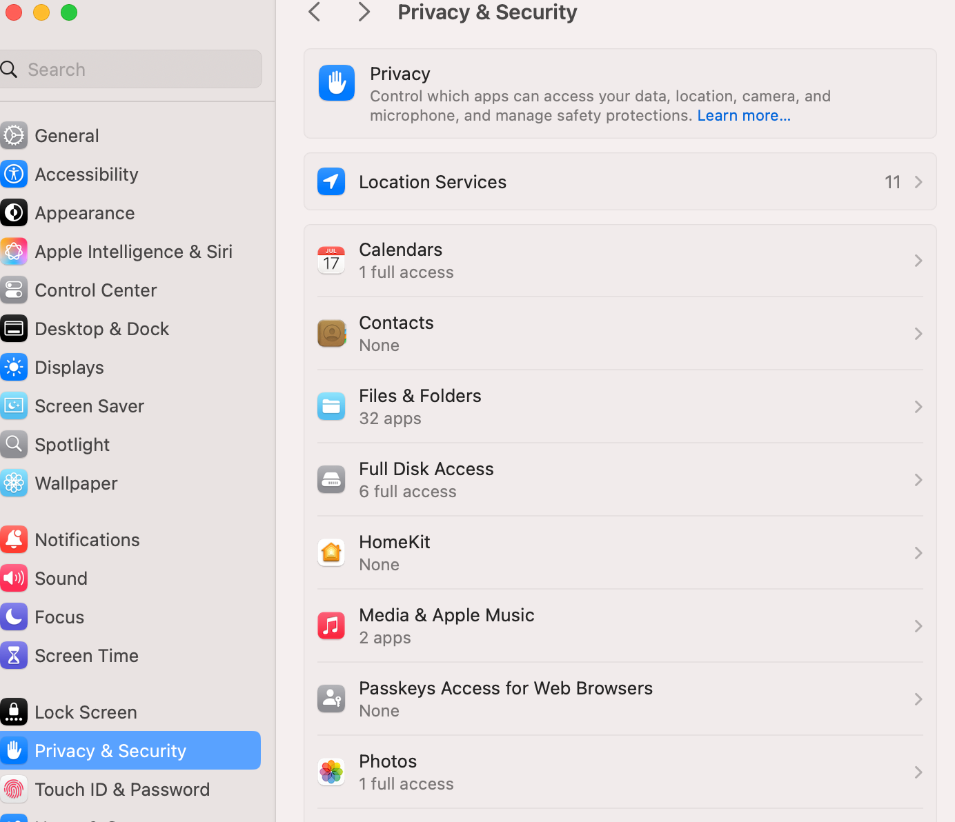 Apple Permission Settings Screen