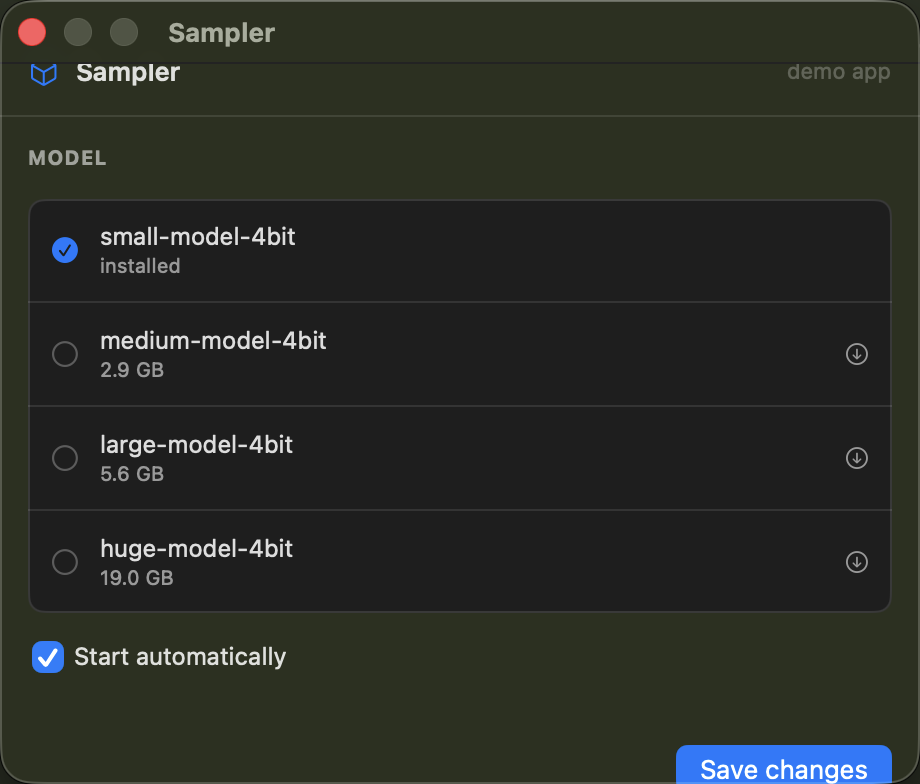 A demo app running inside the Parallels guest, captured from the host