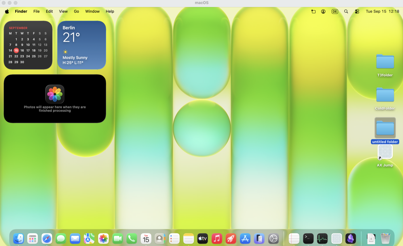 A macOS guest running in a Parallels window, with its own desktop, Dock and menu bar