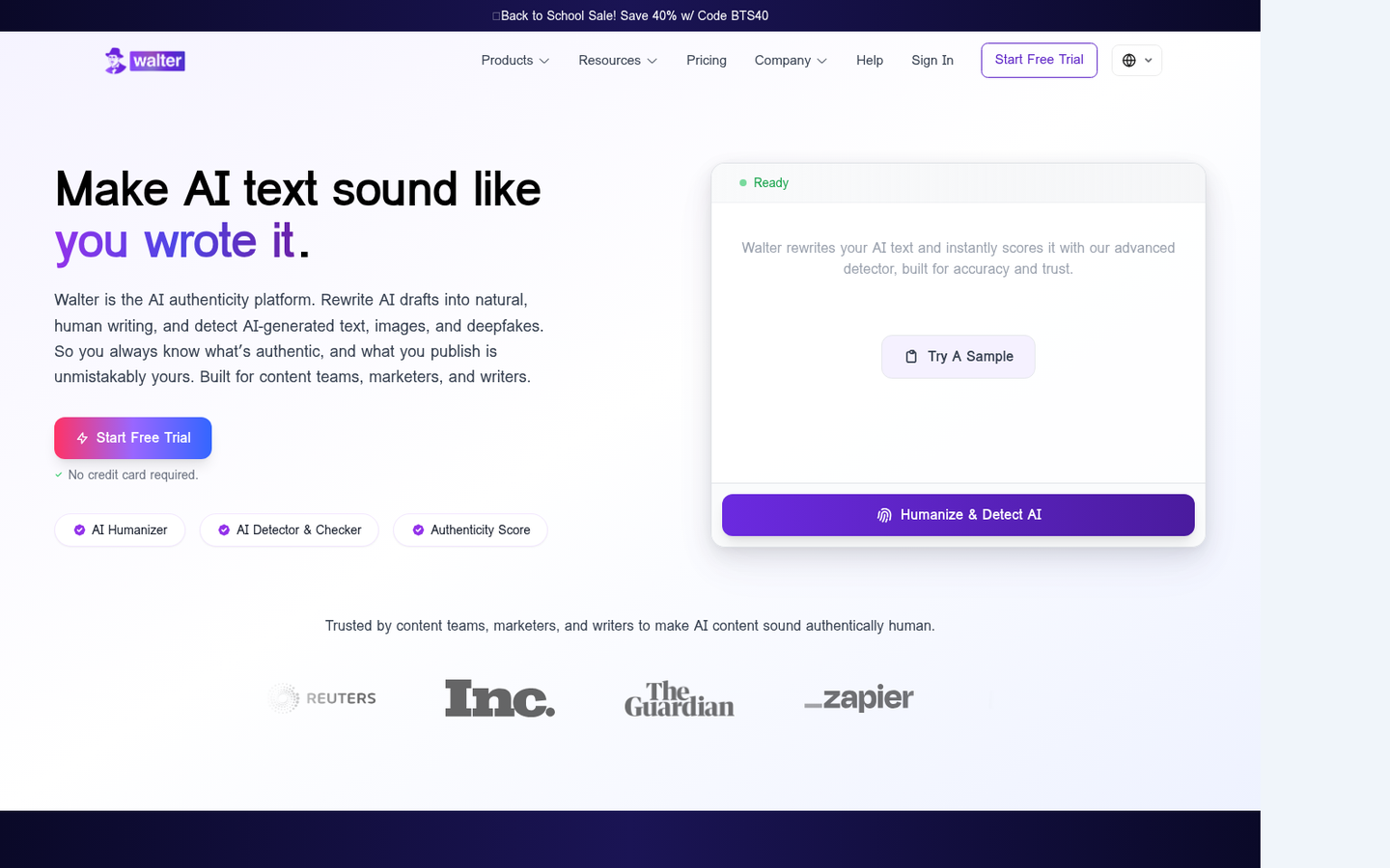 Walter Writes' humanizer-led interface, which includes AI checking