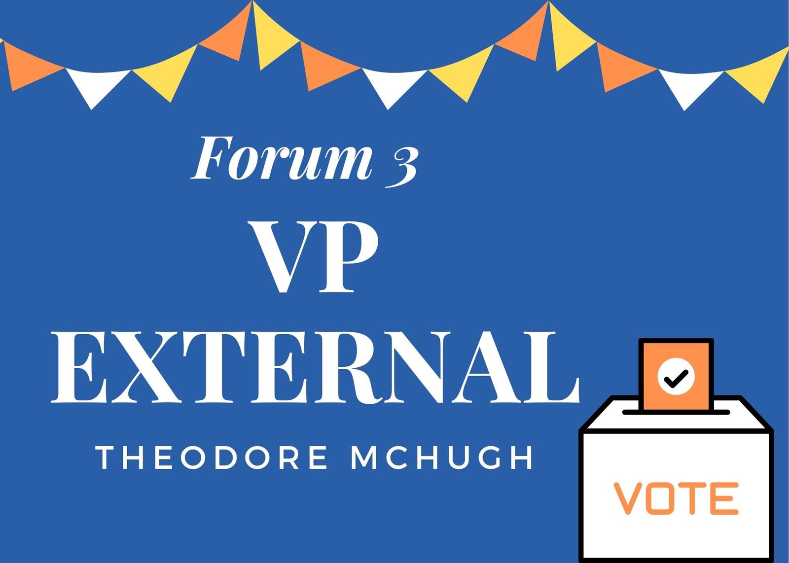 Uncontested candidate Theodore McHugh speaks at vice-president external forum