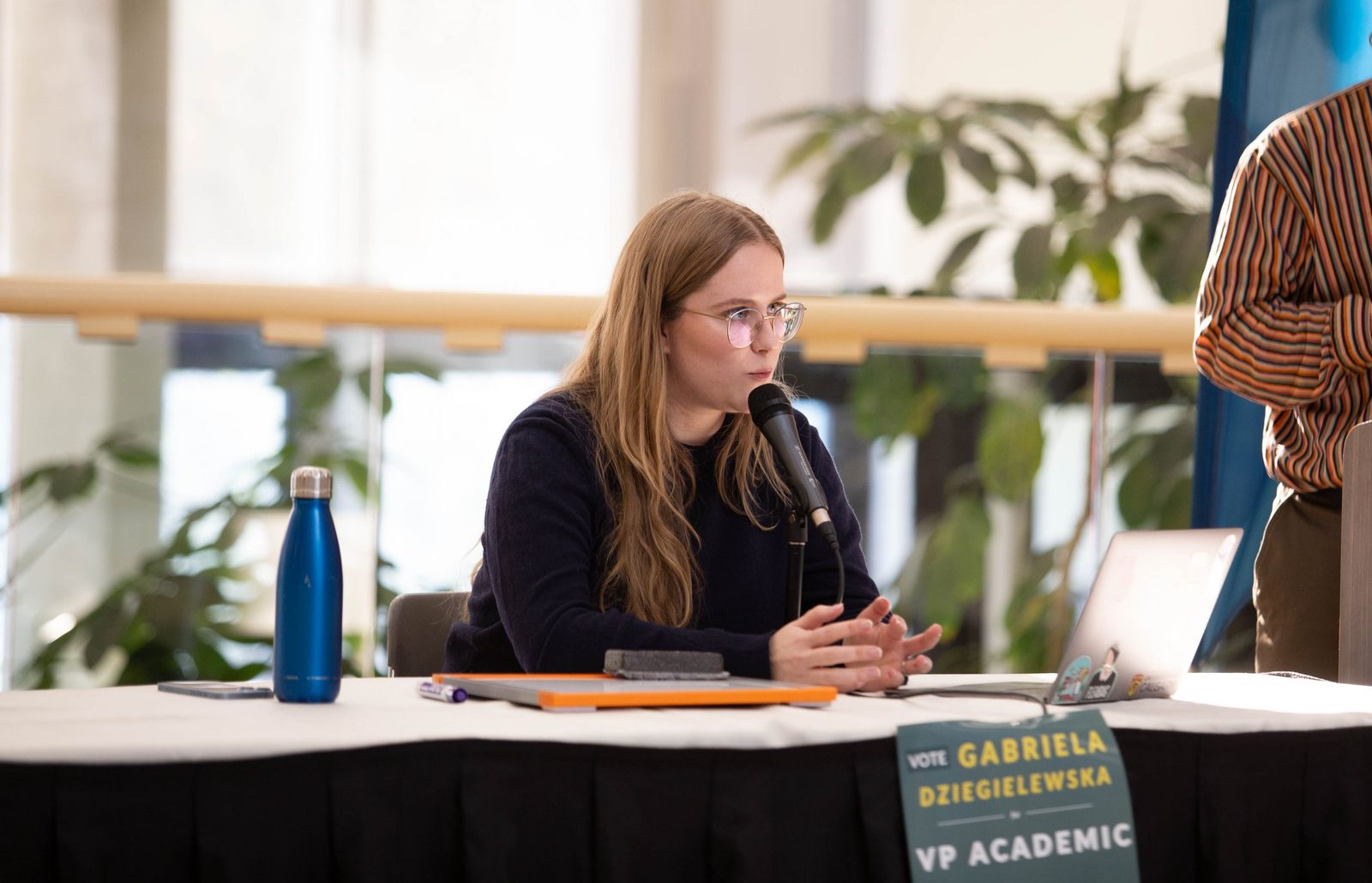 Uncontested VP Academic candidate discusses student rights and program evaluation at SU forum