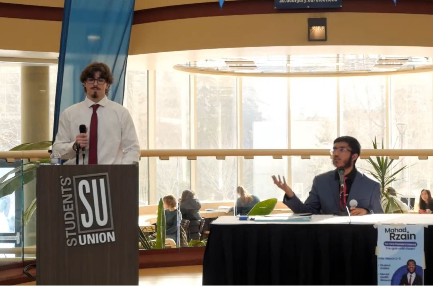 Mahad Rzain outlines his plan for stable tuition, employment and housing support and mental health advocacy at SU election forum