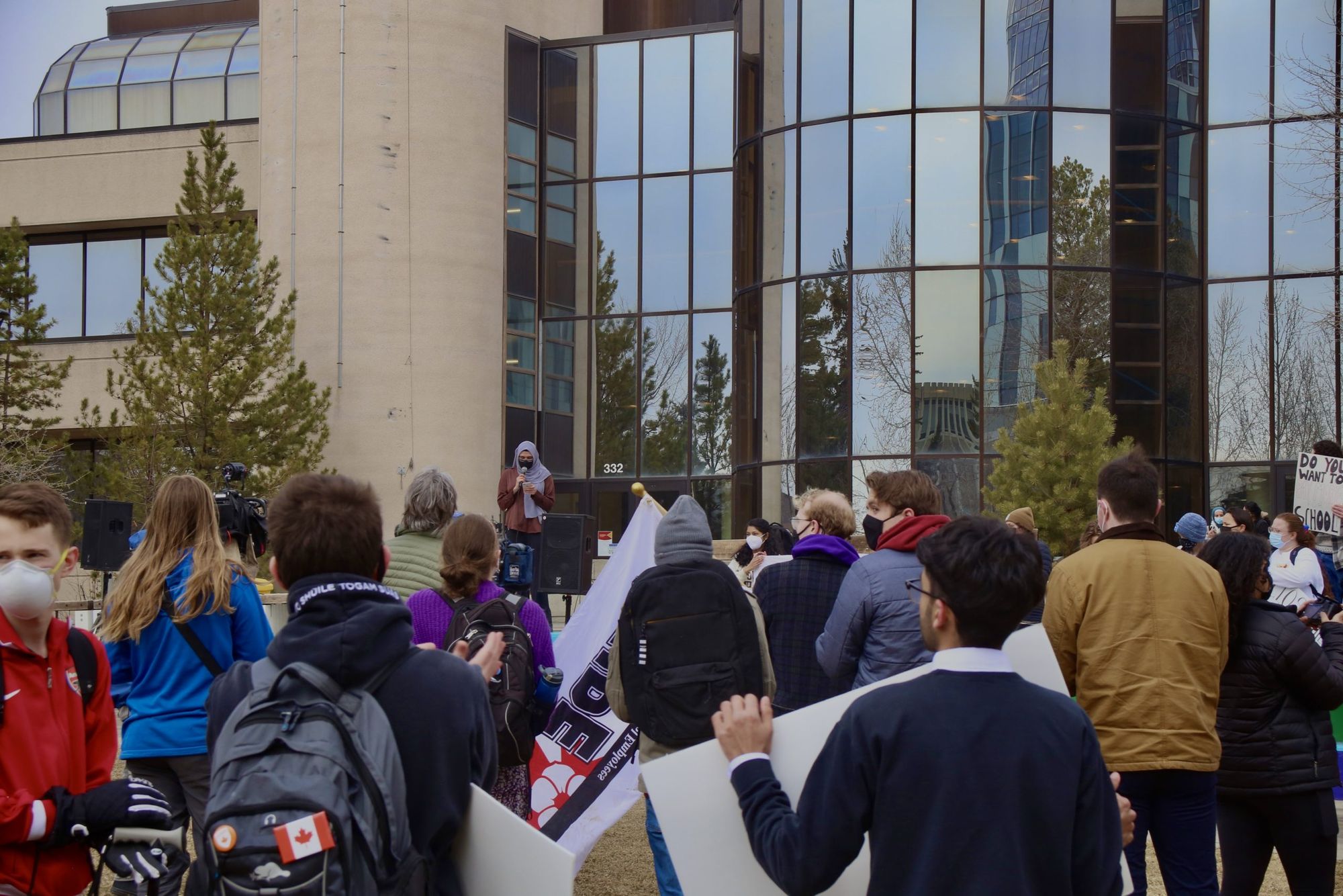 Students rally outside TFDL Quad to protest against budget cuts and call for a tuition freeze