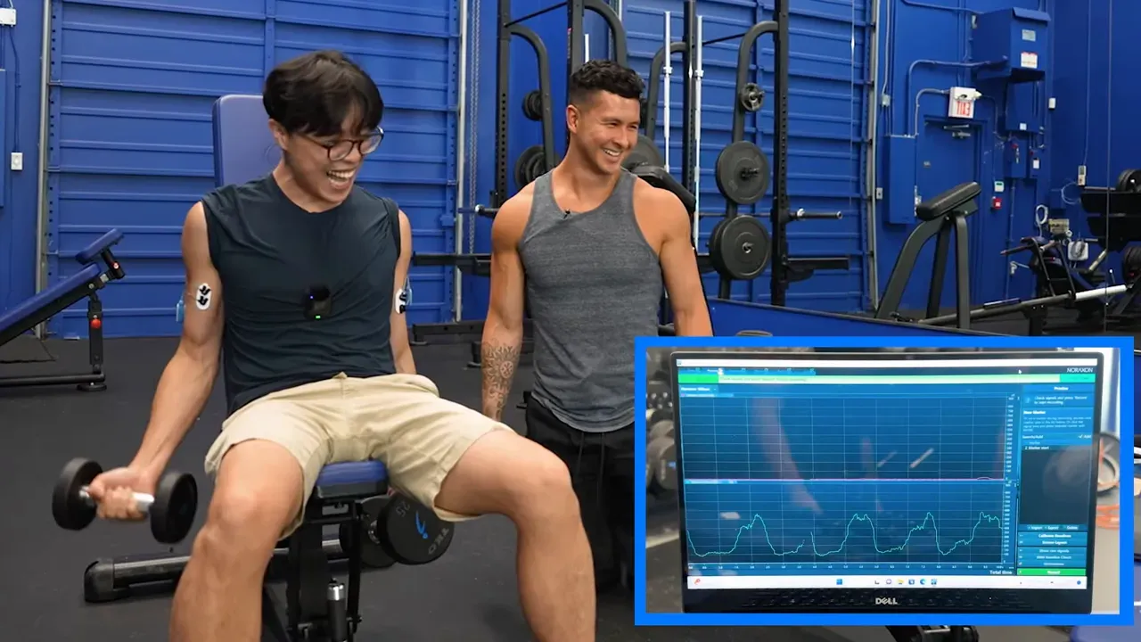 EMG machine measuring biceps activation