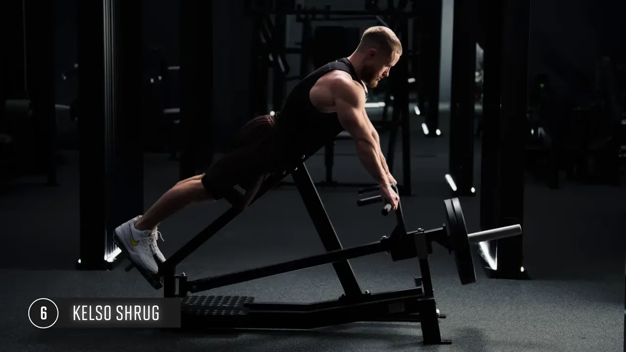Keelso shrug on chest-supported T-bar row machine