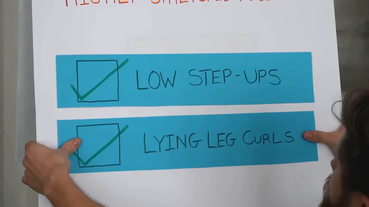Exercise list showing low step-ups and lying leg curls as preferred options