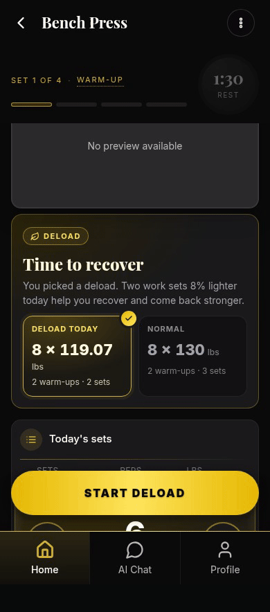 Session deload preview