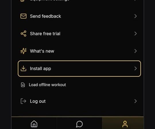 The Install app option in Dr. Muscle’s Profile menu