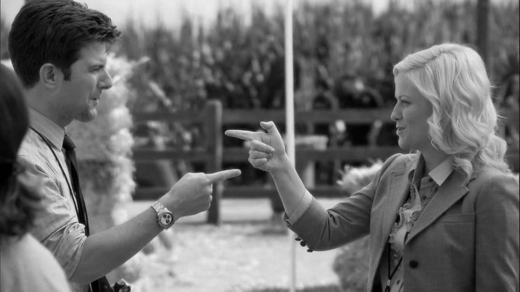 Leslie Knope and Ben Wyatt claiming victory over a curse that would rear its ugly head shortly thereafter.