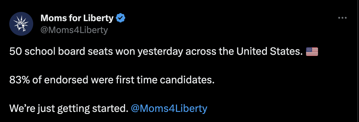 Moms for Liberty social media messaging poo.